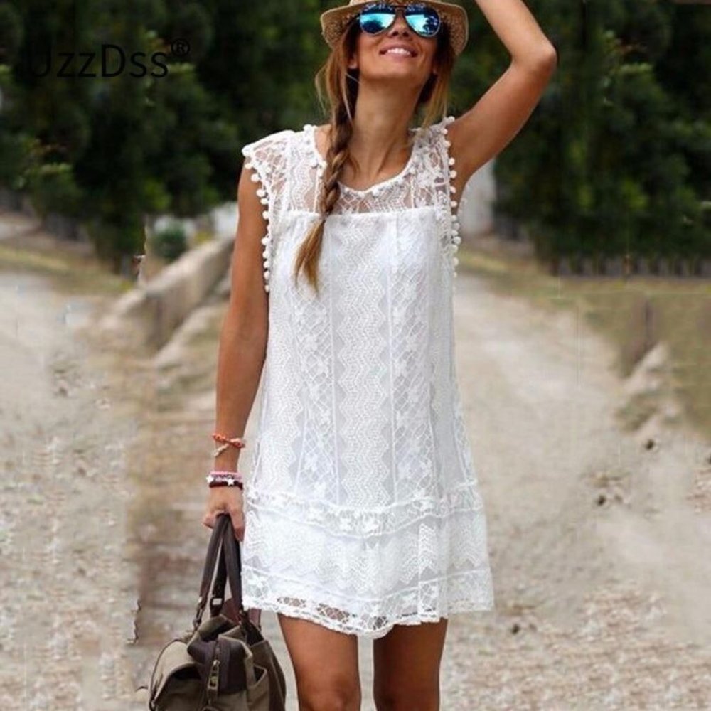 UZZDSS White Lace Summer Dress Size Small